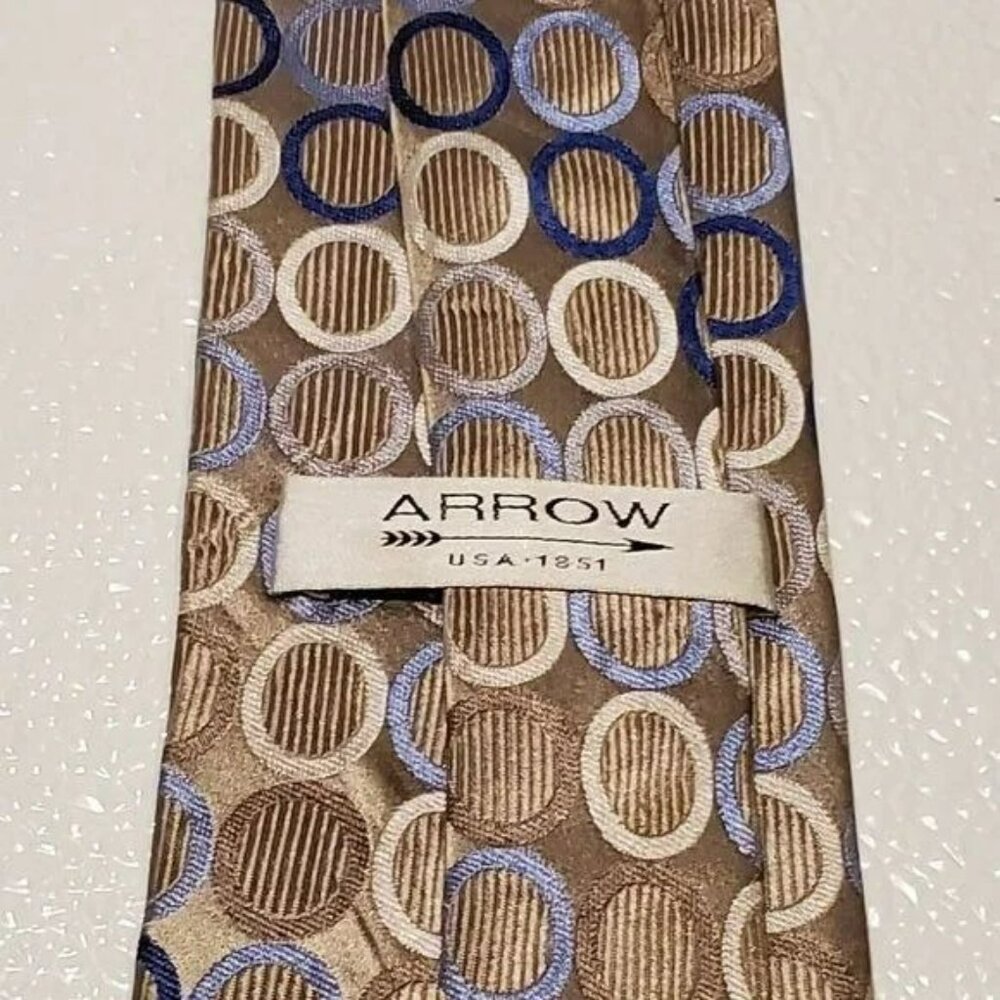 Arrow Usa 1851 Mens Silk Tie Beige With Blue & Ta… - image 4